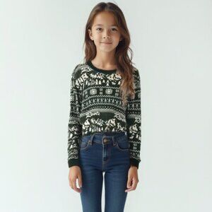 ❤️ Roots kids Green Patterned pyjama thermal top L